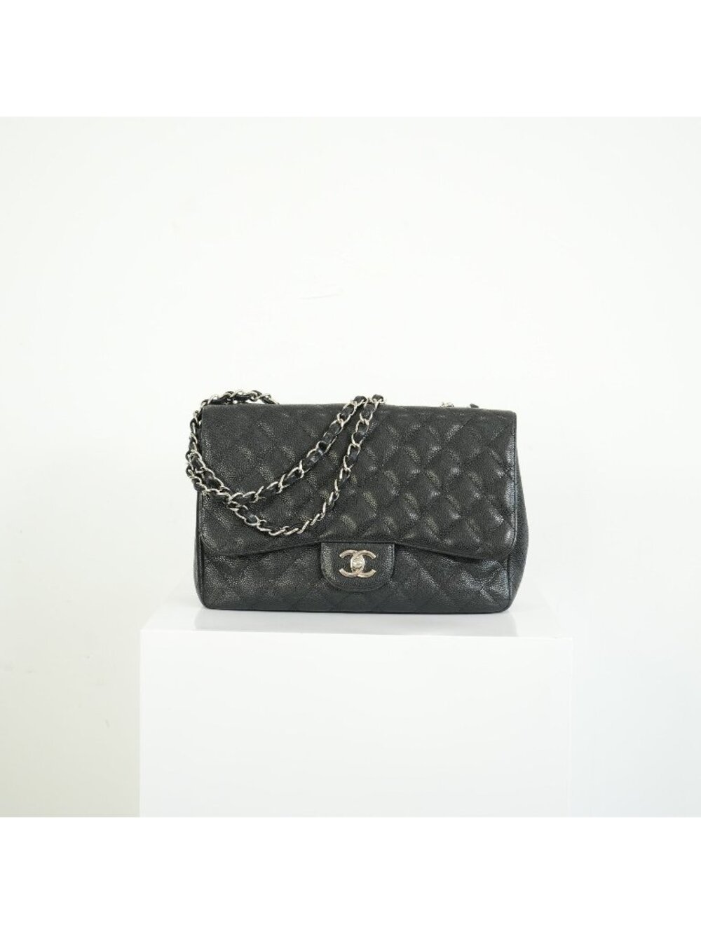 Chanel Classic Black Quilted Caviar Leather Jumbo Flap